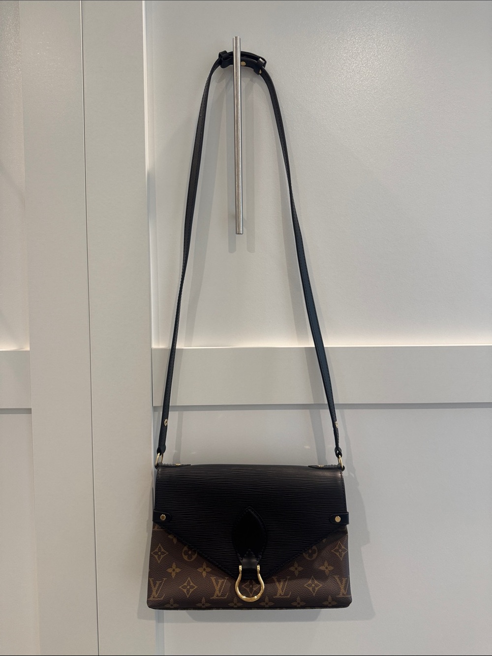 Louis Vuitton Brown Monogram Crossbody with Black Flap and Gold Hardware